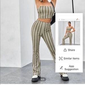 Plaid Crop Tube Top & Flared Leg Pants